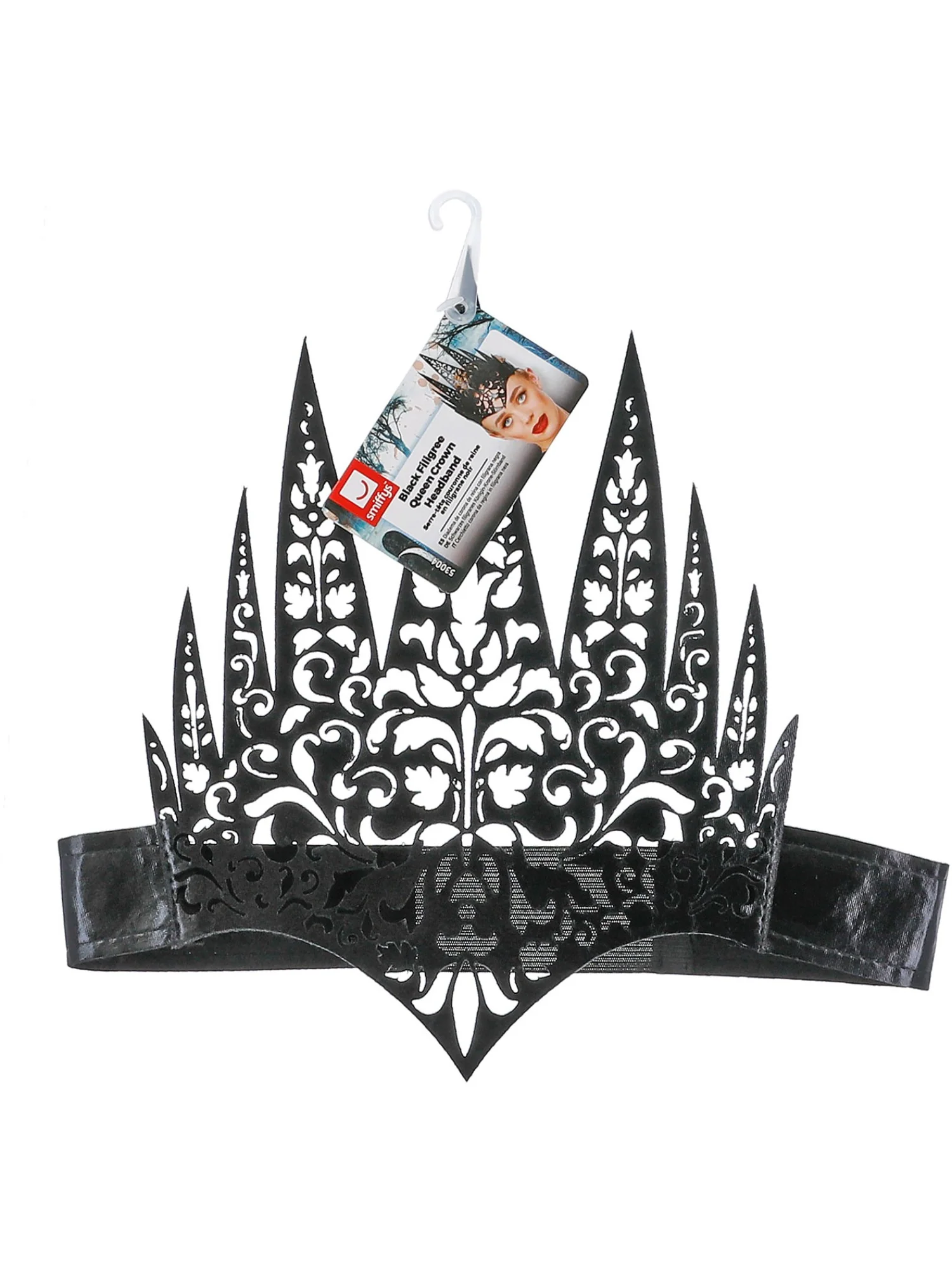 Black Filigree Queen Crown Headband - Image 3