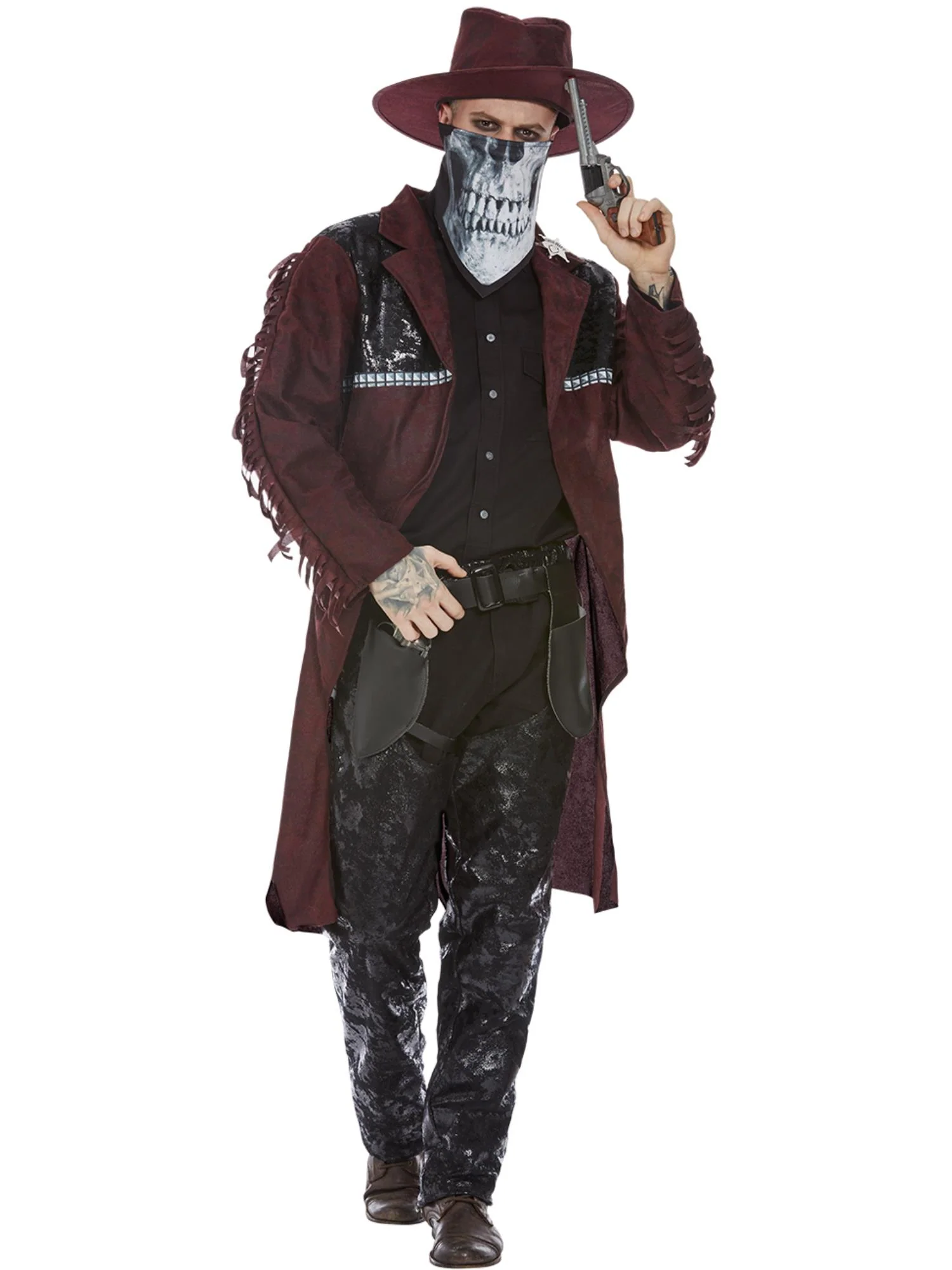 Mens Deluxe Dark Spirit Western Cowboy Costume, Burgundy
