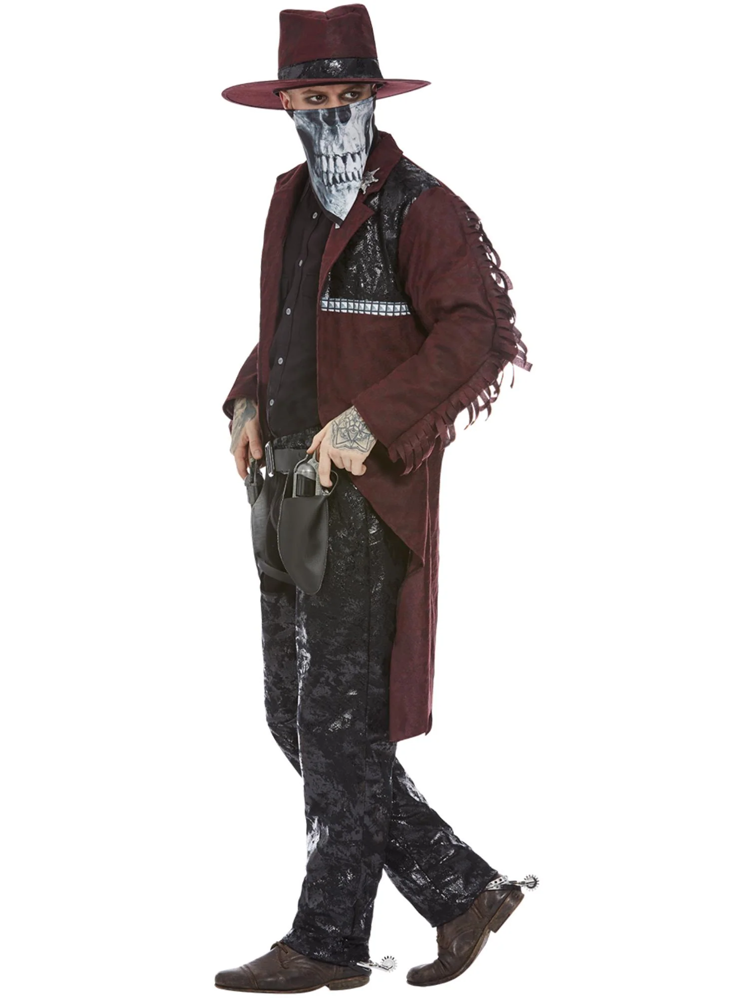 Mens Deluxe Dark Spirit Western Cowboy Costume, Burgundy - Image 2