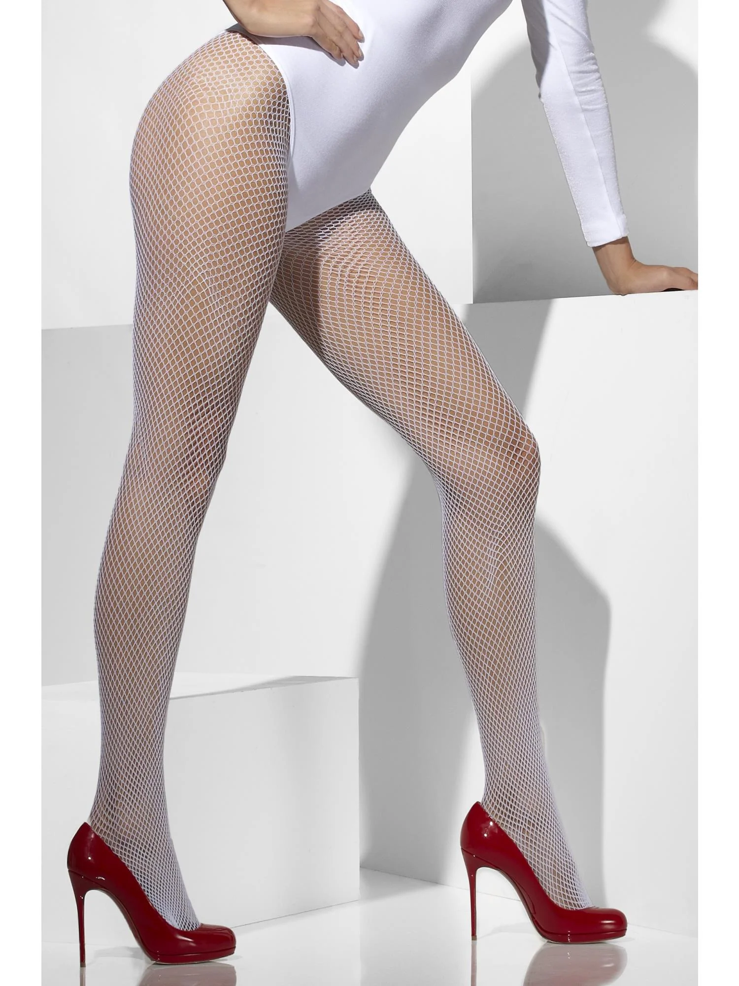 Fishnet Tights, White - Image 3