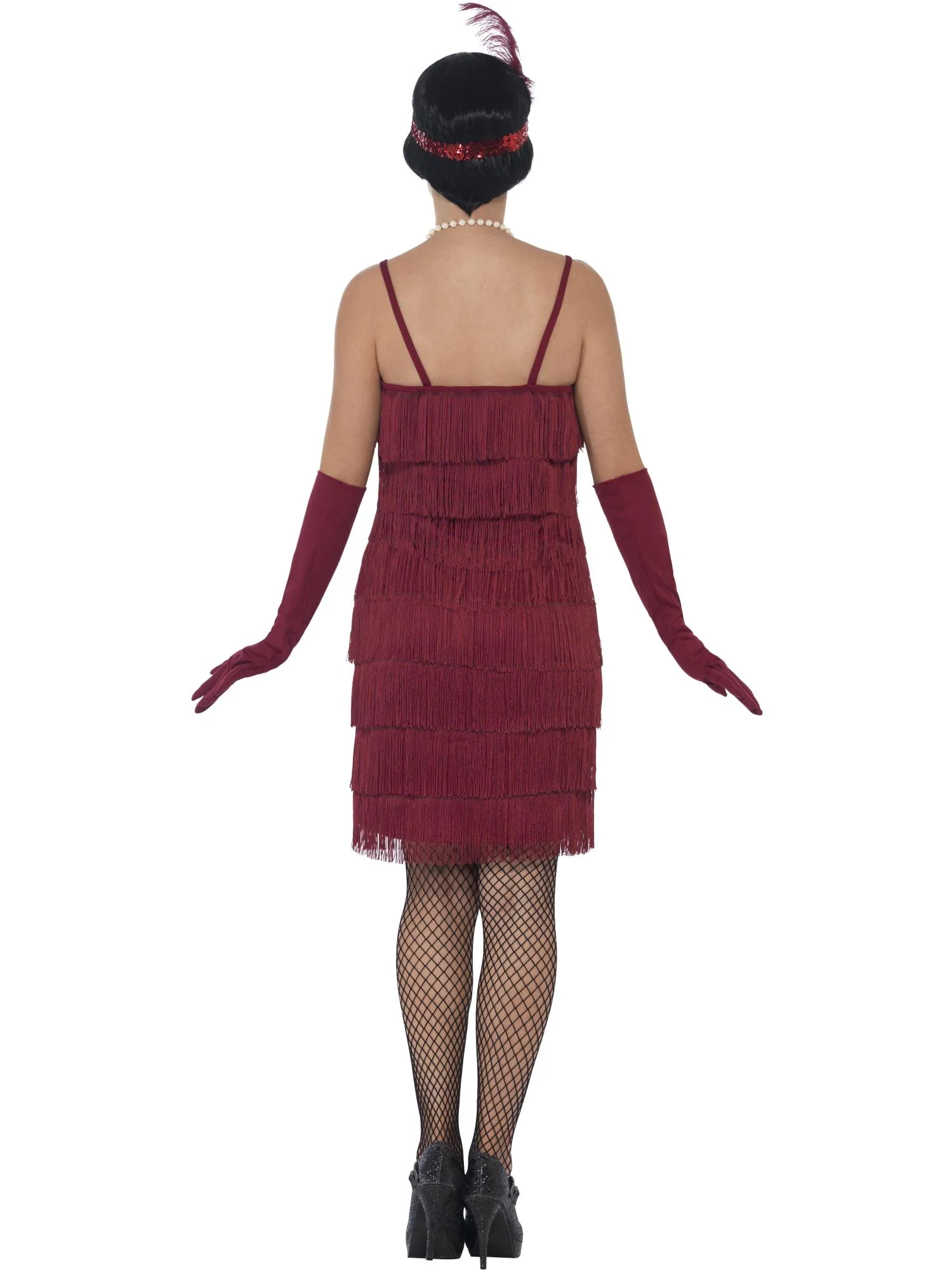 Flapper Costume, Burgundy Red, with Short Dress - Image 3
