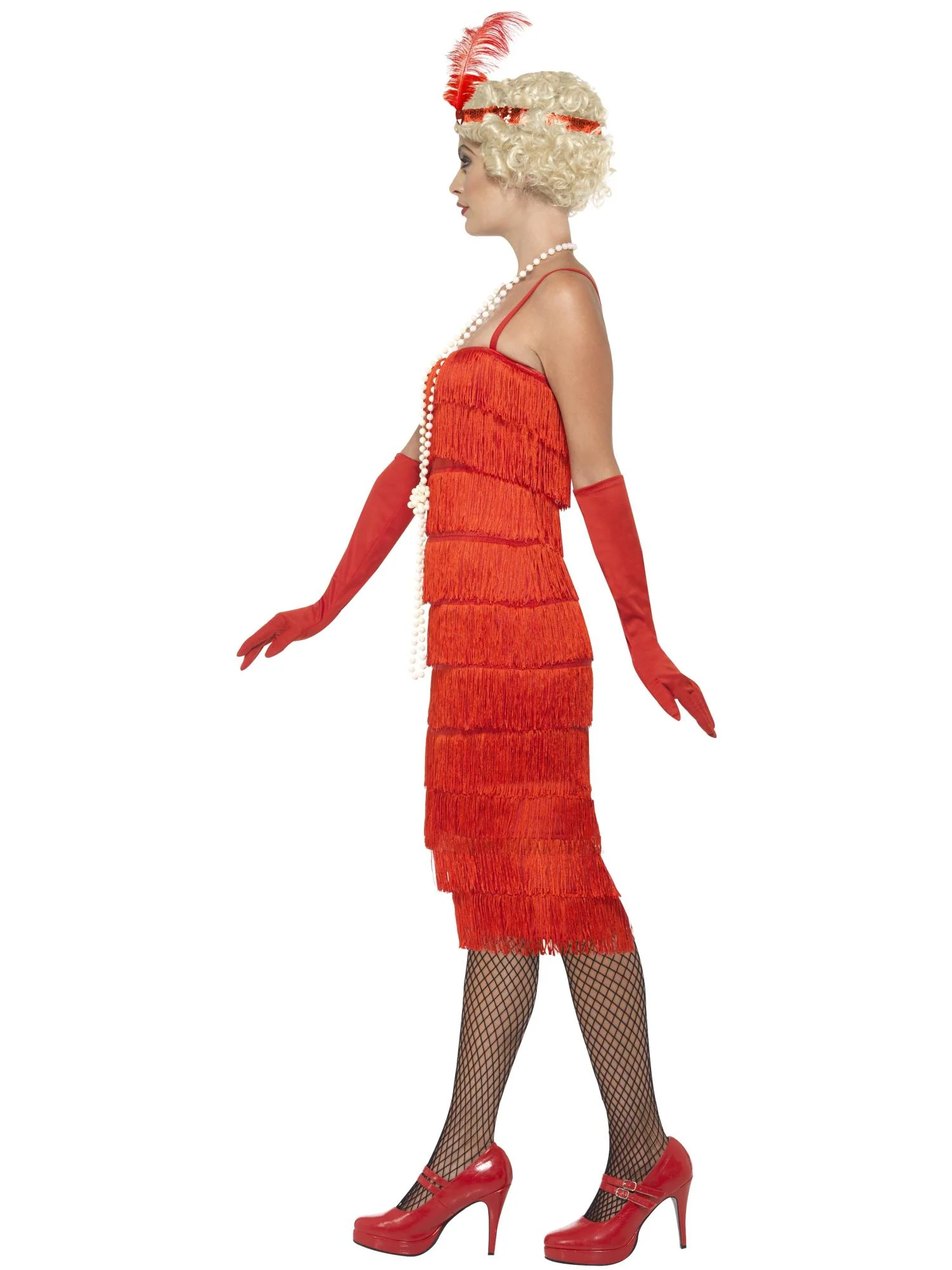Flapper Costume, Red, with Long Dress - Image 2