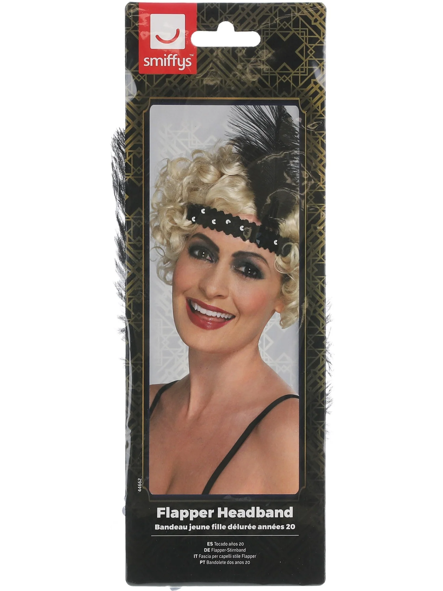 Flapper Headband, Black, with Feather - Image 2