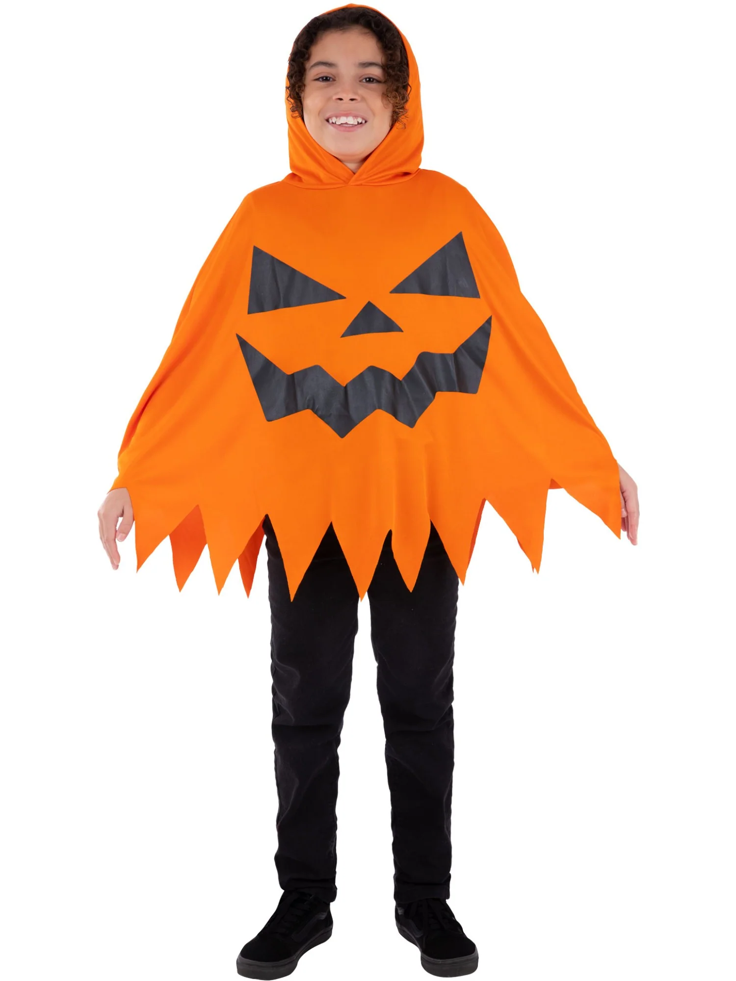 Kids Unisex Orange Pumpkin Poncho - Image 4