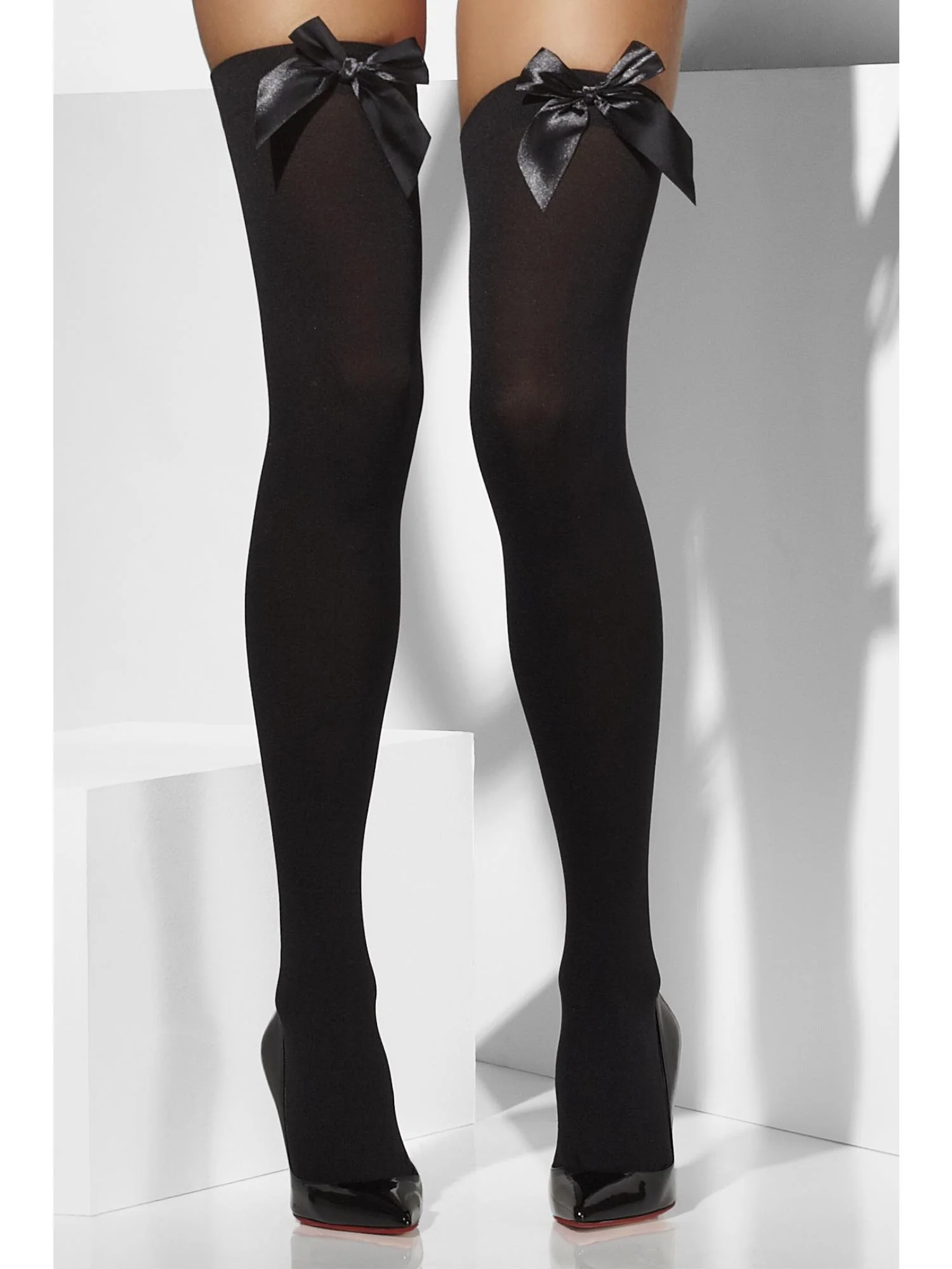 Opaque Hold-Ups, Black, with Black Bows - Image 3