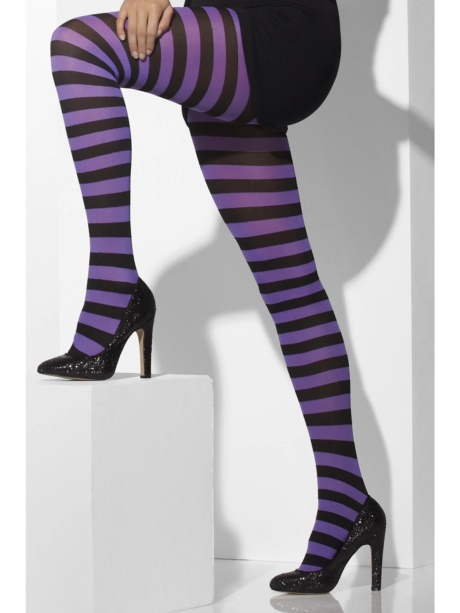 Opaque Tights, Purple & Black, Striped - Image 3