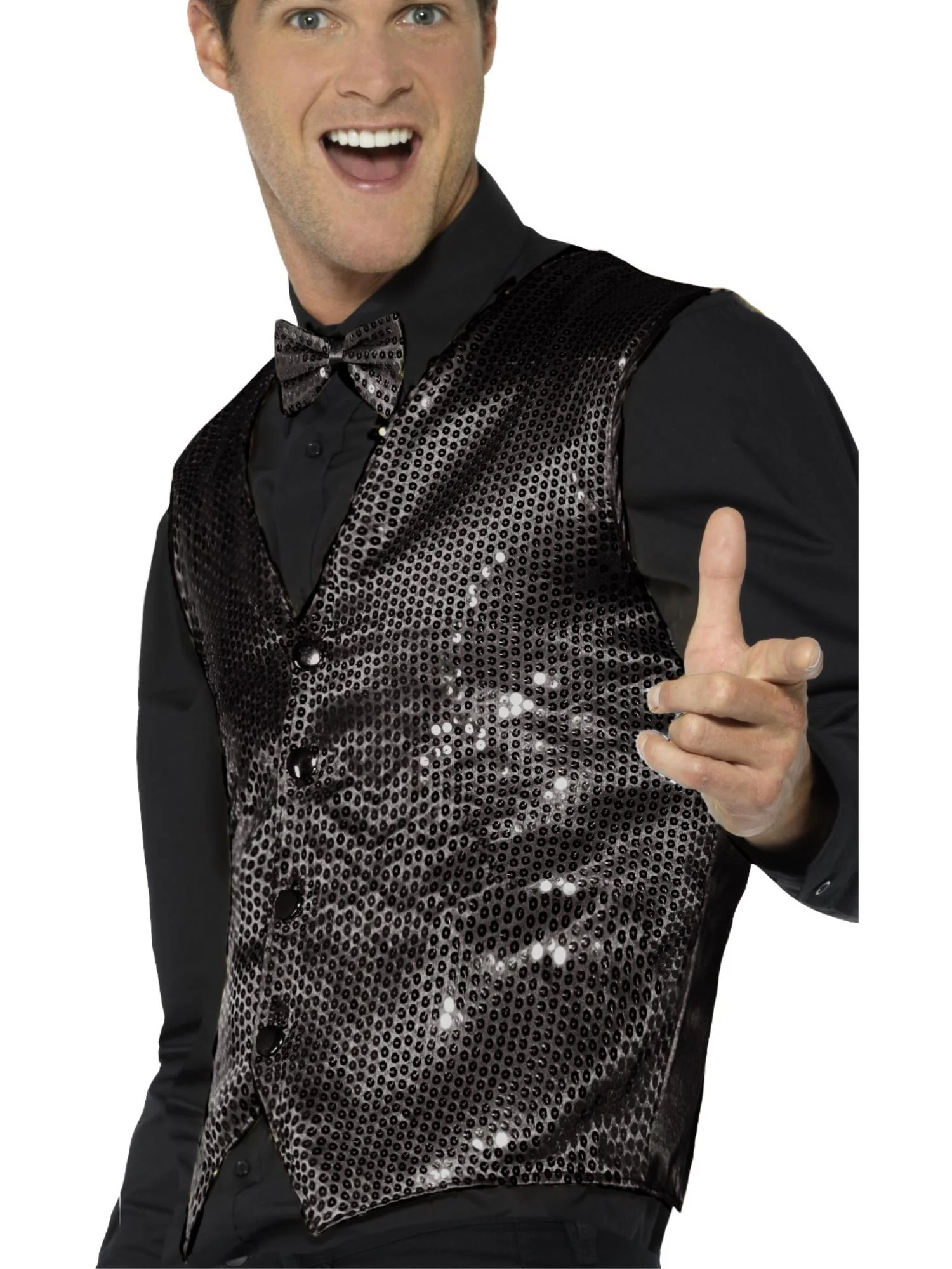 Sequin Waistcoat, Black - Image 2
