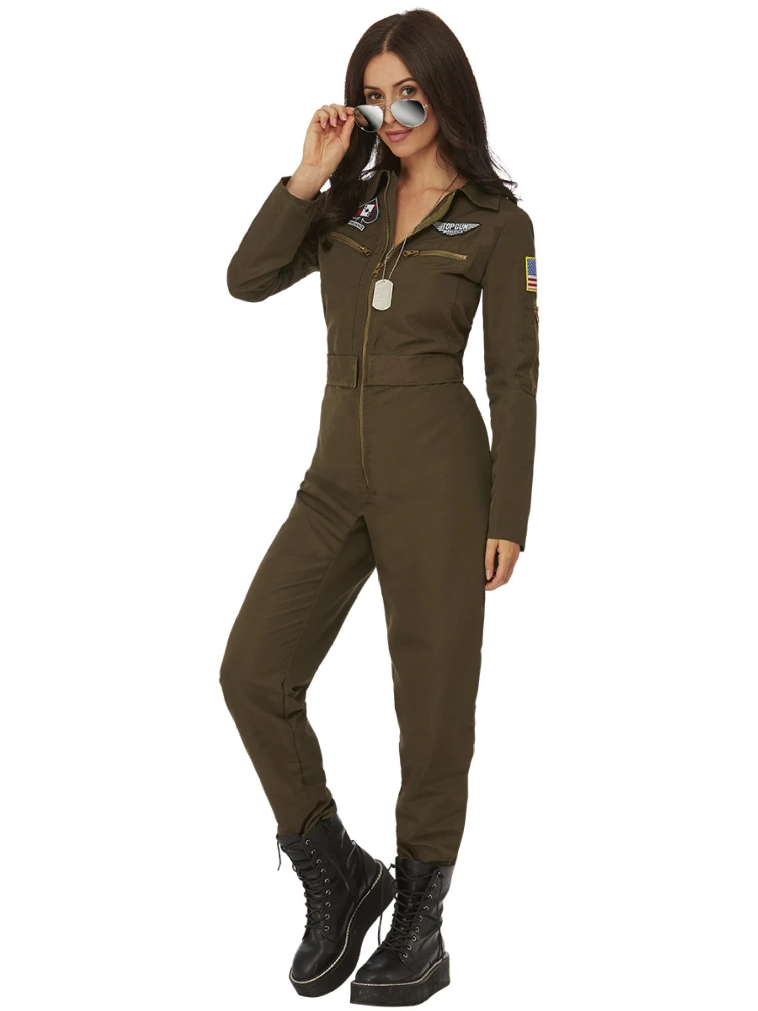 Top Gun Maverick Ladies Aviator Costume, Green - Image 4